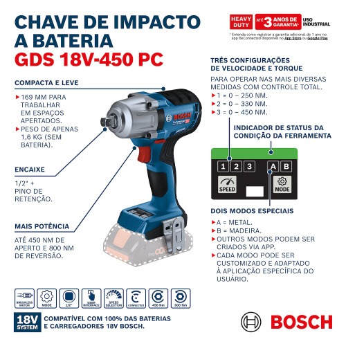 Chave de impacto a bateria 18V encaixe 1/2 Chave de impacto a bateria 18V encaixe 1/2