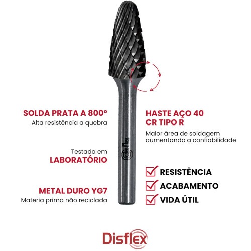 Lima rotativa endurecida em arvore 16 x 25 mm haste 6 mm - 23.280