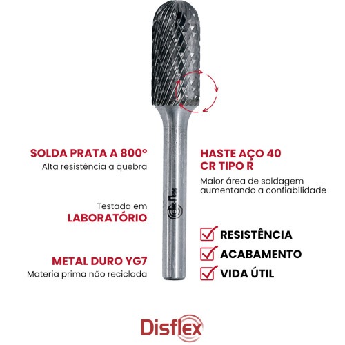 Lima rotativa endurecida cilndrica redonda 6 x 16 mm haste 6 mm - 23.221