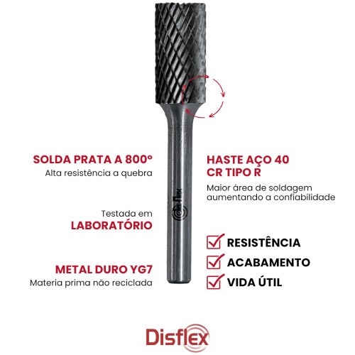 Lima rotativa endurecida cilíndrica reta 10 x 20 mm haste 6 mm - 23.212 Lima rotativa endurecida cilíndrica reta 10 x 20 mm haste 6 mm - 23.212