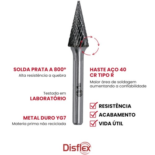 Lima rotativa endurecida cônica reta 8 x 20 mm haste 6 mm - 23.202 Lima rotativa endurecida cônica reta 8 x 20 mm haste 6 mm - 23.202