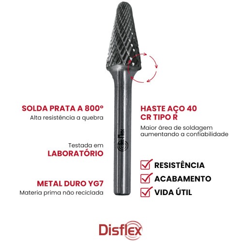Lima rotativa endurecida cônica redonda 8 x 22 mm haste 6 mm - 23.271 Lima rotativa endurecida cônica redonda 8 x 22 mm haste 6 mm - 23.271