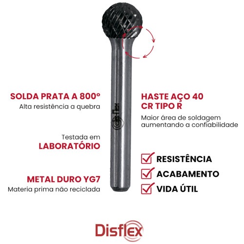 Lima rotativa endurecida esf�rica 16 x 14 mm haste 6 mm - 23.237