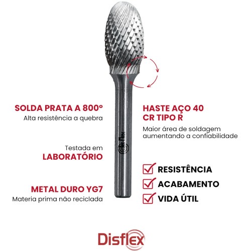 Lima rotativa endurecida em gota 10 x 16 mm haste 6 mm - 23.228