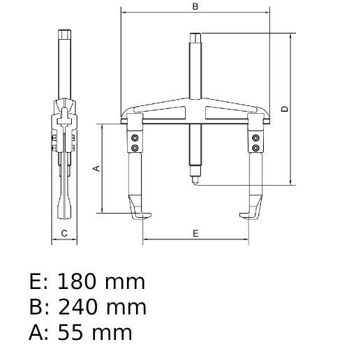 Saca polia com 2 garras deslizantes abertura de 180 mm