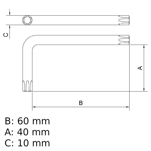 Chave hexalobular tipo L ao cromo vandio - T-15