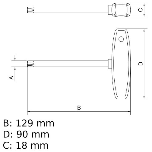 Chave hexalobular T10 x 100 mm cabo T a�o cromo van�dio