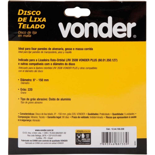 Disco de lixa telado 150 mm gro 220 com 5 peas