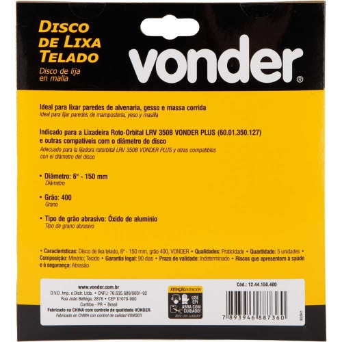 Disco de lixa telado 150 mm gro 400 com 5 peas