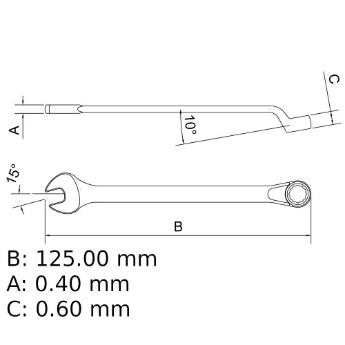 Chave combinada 6 mm aço cromo vanádio Chave combinada 6 mm aço cromo vanádio