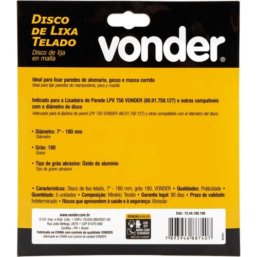 Disco de lixa telado 180 mm gr�o 180 com 5 pe�as