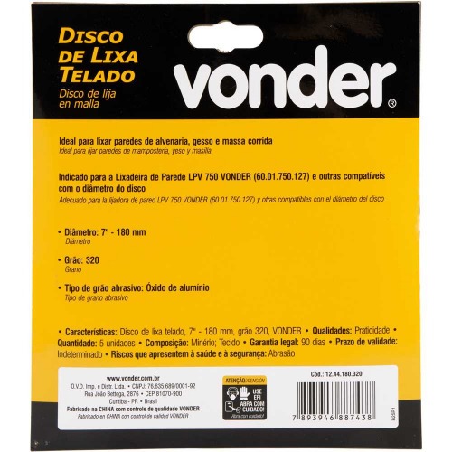 Disco de lixa telado 180 mm gro 320 com 5 peas