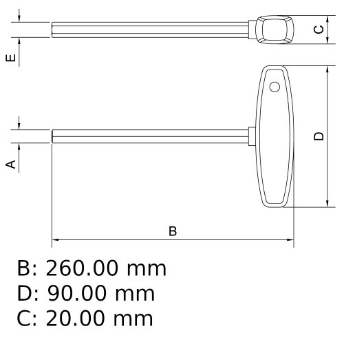 Chave allen abaulada 6 x 180 mm cabo T Chave allen abaulada 6 x 180 mm cabo T