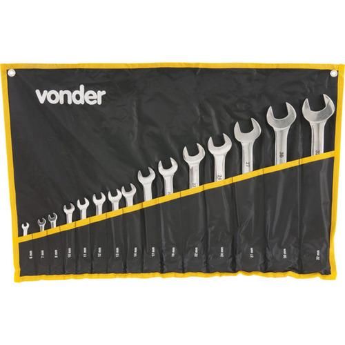 Jogo de chave combinada de a�o cromo van�dio 6 a 32 mm com 15 pe�as