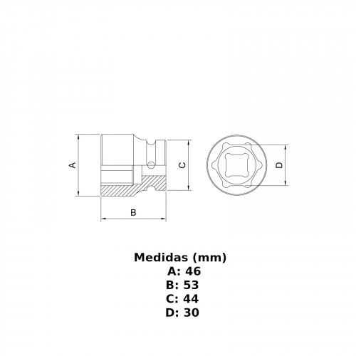 Soquete sextavado de impacto 30 mm encaixe 3/4 Soquete sextavado de impacto 30 mm encaixe 3/4