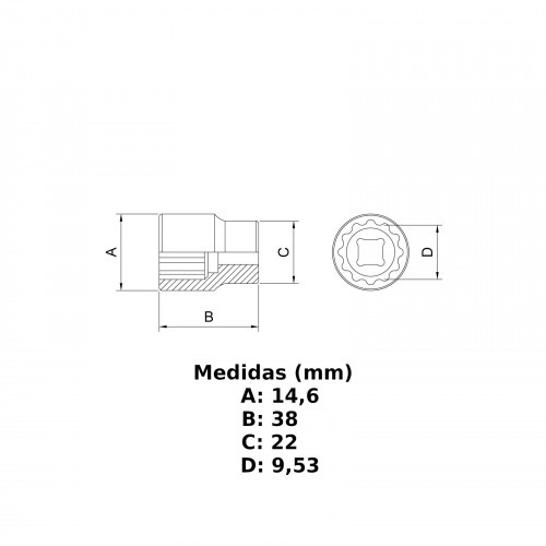 Soquete Estriado 9 mm encaixe 1/2