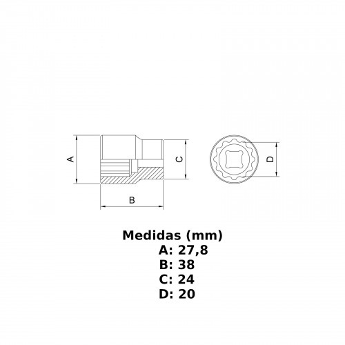 Soquete sextavado 20 mm encaixe 1/2