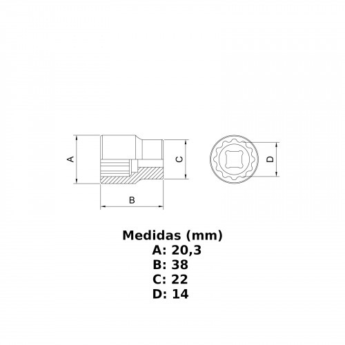 Soquete sextavado 14 mm encaixe 1/2