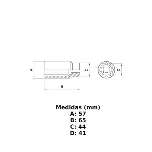 Soquete estriado 41 mm encaixe 3/4