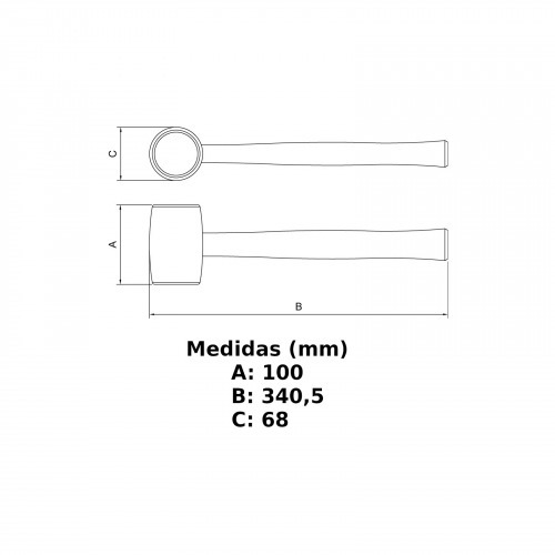 Martelo de borracha 55 mm com cabo - 40681/016