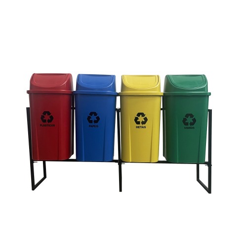 Kit com 4 lixeiras de 60L para coleta seletiva - 14038