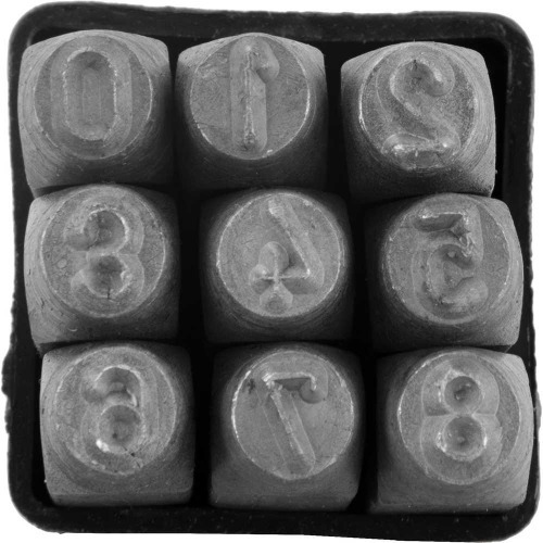 Jogo de algarismo de a�o para grava��o 5 mm - 9 pe�as