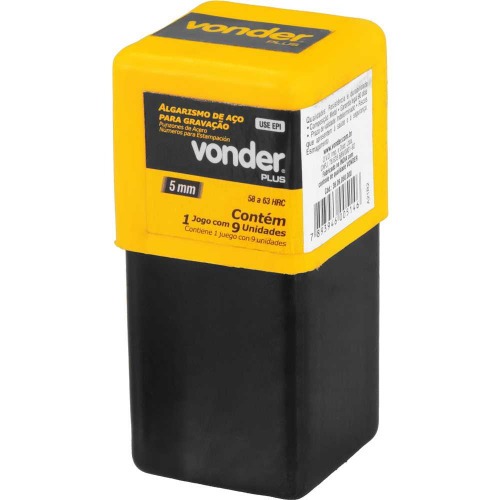 Jogo de algarismo de a�o para grava��o 5 mm - 9 pe�as