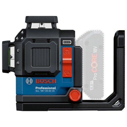 N�vel a laser verde a bateria 70/120m com receptor e acess�rios Sem Bateria - GLL 18V-120-33 CG