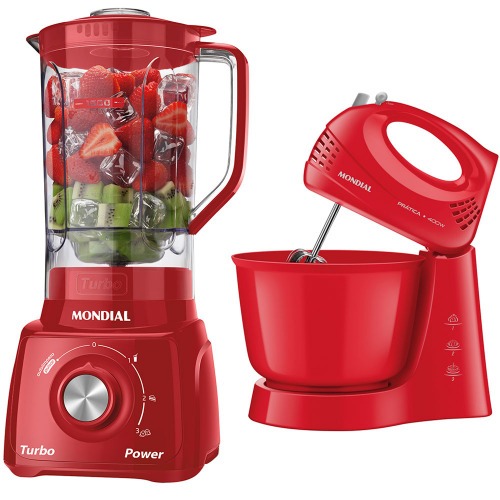 Kit Liquidificador 550W Turbo Power L-99-FR + Batedeira 400W Prática B-44-R 110V Kit Liquidificador 550W Turbo Power L-99-FR + Batedeira 400W Prática B-44-R 110V
