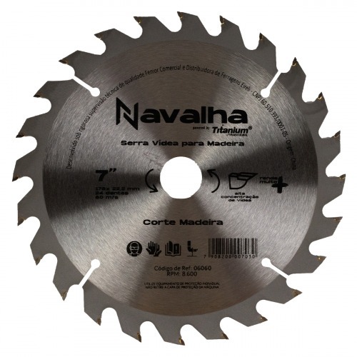  Disco de serra para madeira 180 mm x 22 mm 24 dentes - 06060