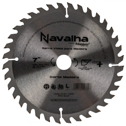  Disco de serra para madeira 180 mm x 22 mm 36 dentes - 06061