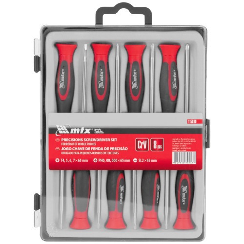 Jogo de chave de precis�o fenda/phillips e hexalobular com 8 pe�as - 115899