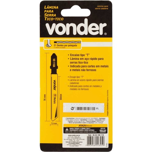 L�mina serra tico tico 75 mm 21 dentes para metal 5 pe�as 