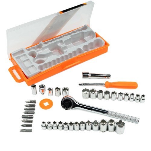 Jogo de bits e soquetes com chave catraca 40 peças - 13565 Jogo de bits e soquetes com chave catraca 40 peças - 13565
