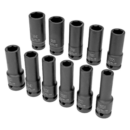 Jogo de soquete de impacto sextavado longo 10 a 24 mm 1/2 Jogo de soquete de impacto sextavado longo 10 a 24 mm 1/2