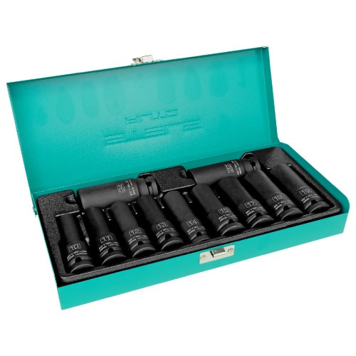 Jogo de soquete de impacto sextavado longo 10 a 24 mm 1/2 Jogo de soquete de impacto sextavado longo 10 a 24 mm 1/2