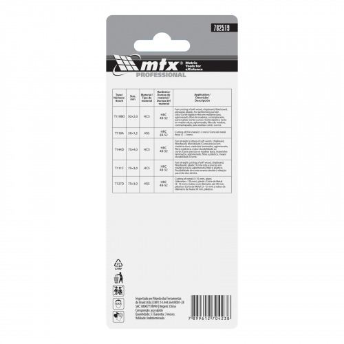 L�mina serra tico-tico 50/75 mm para madeira e metal 5 pe�as - 782519