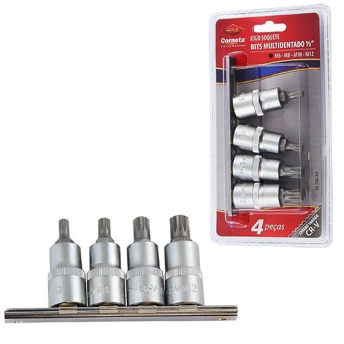 Jogo de soquete ponta multidentado encaixe 1/2