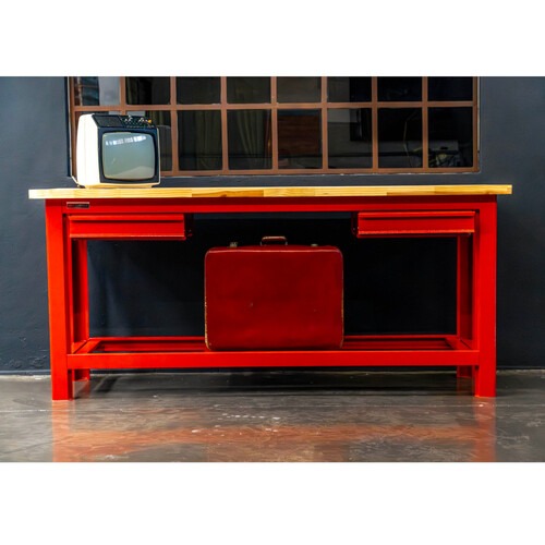 Bancada aberta com 02 gavetas e tampo de madeira pinus - RLL-210 