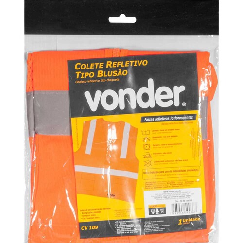 Colete refletivo tipo blus�o com bolso e ziper laranja - CV 109