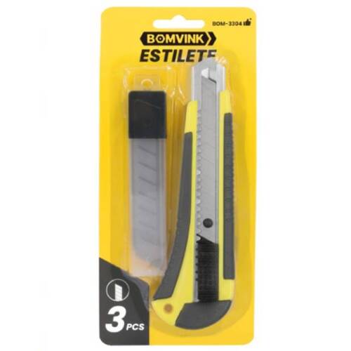 Estilete largo 18 mm com 3 lâminas - BOM-3304 Estilete largo 18 mm com 3 lâminas - BOM-3304