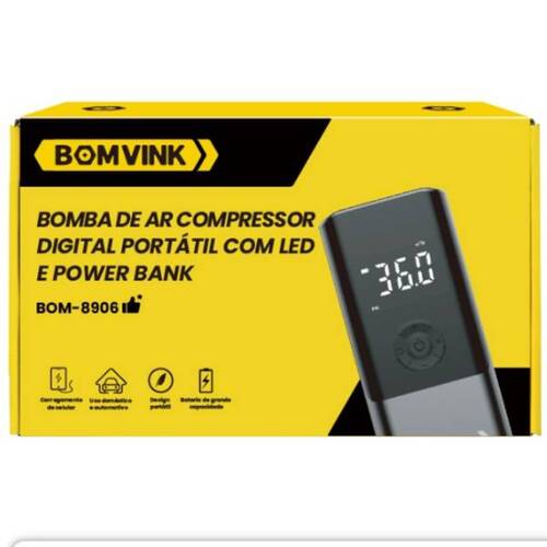 Mini Compressor de ar port�til digital recarreg�vel 150 PSI com LED - BOM-8906