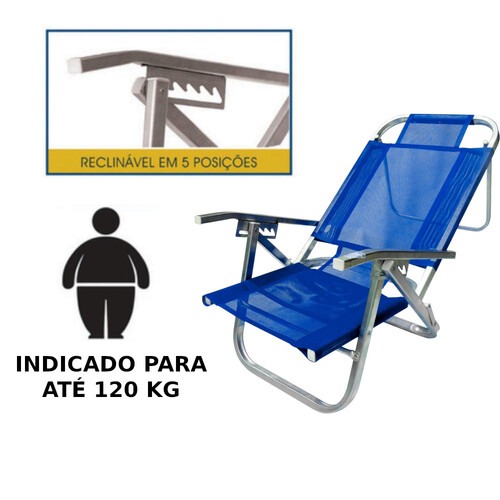 Cadeira de praia dobr�vel em 5 posi��es azul royal - Copacabana