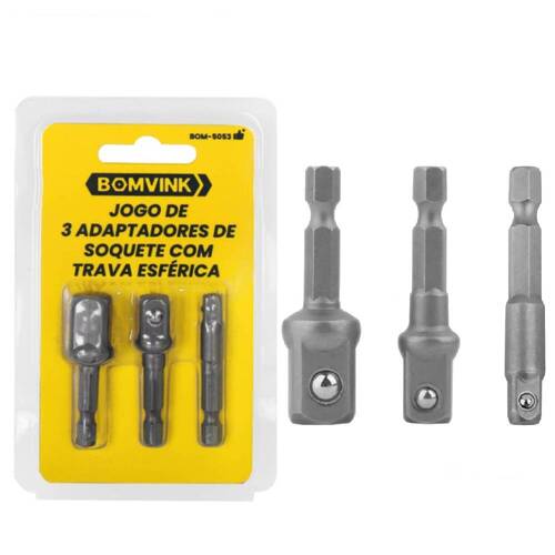 Jogo de adaptadores para soquetes com trava esférica 3 peças - BOM-5053 Jogo de adaptadores para soquetes com trava esférica 3 peças - BOM-5053