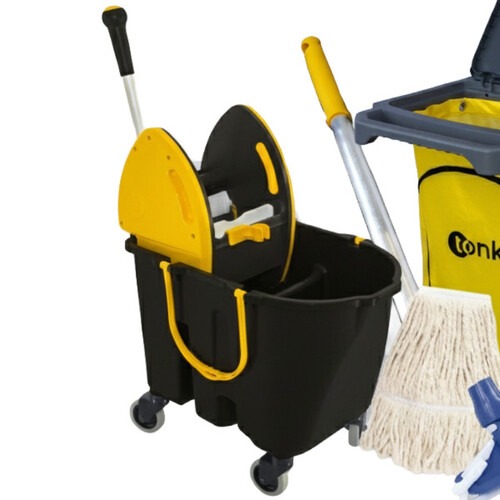 Kit para limpeza profissional cinza e amarelo e balde Due preto com 6 peças - Pratic Kit para limpeza profissional cinza e amarelo e balde Due preto com 6 peças - Pratic