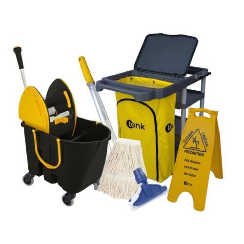 Kit para limpeza profissional cinza e amarelo e balde Due preto com 6 peças - Pratic Kit para limpeza profissional cinza e amarelo e balde Due preto com 6 peças - Pratic