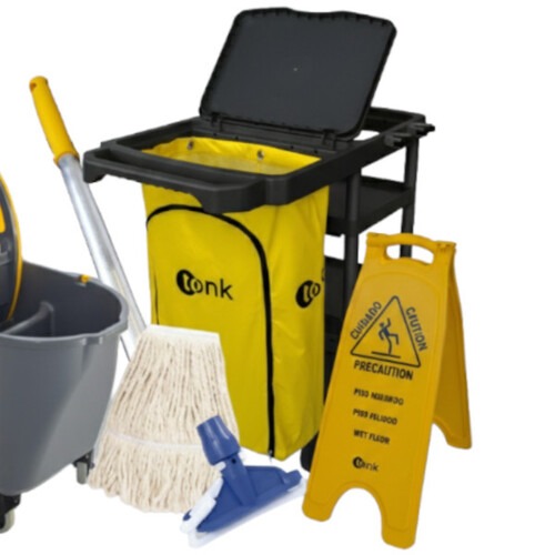 Kit para limpeza profissional preto e amarelo e balde Due cinza com 6 pe�as - Pratic