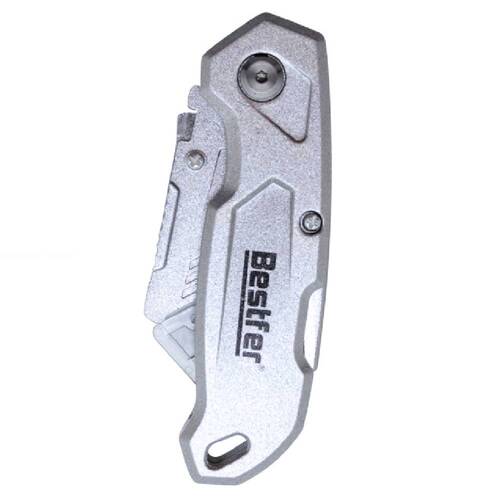 Estilete trapezoidal dobrável em alumínio com 5 lâminas extras - BFH3044 Estilete trapezoidal dobrável em alumínio com 5 lâminas extras - BFH3044