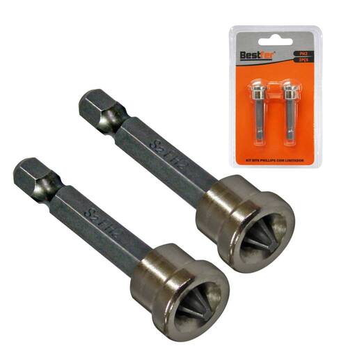 Jogo de bits phillips com limitador ph2 x 50 mm encaixe 1/4 Jogo de bits phillips com limitador ph2 x 50 mm encaixe 1/4