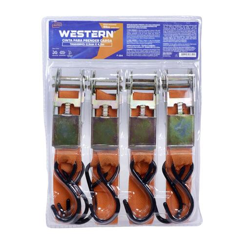 Cinta com catraca para amarração de carga capacidade 50 kg 4 peças - F-254 Cinta com catraca para amarração de carga capacidade 50 kg 4 peças - F-254